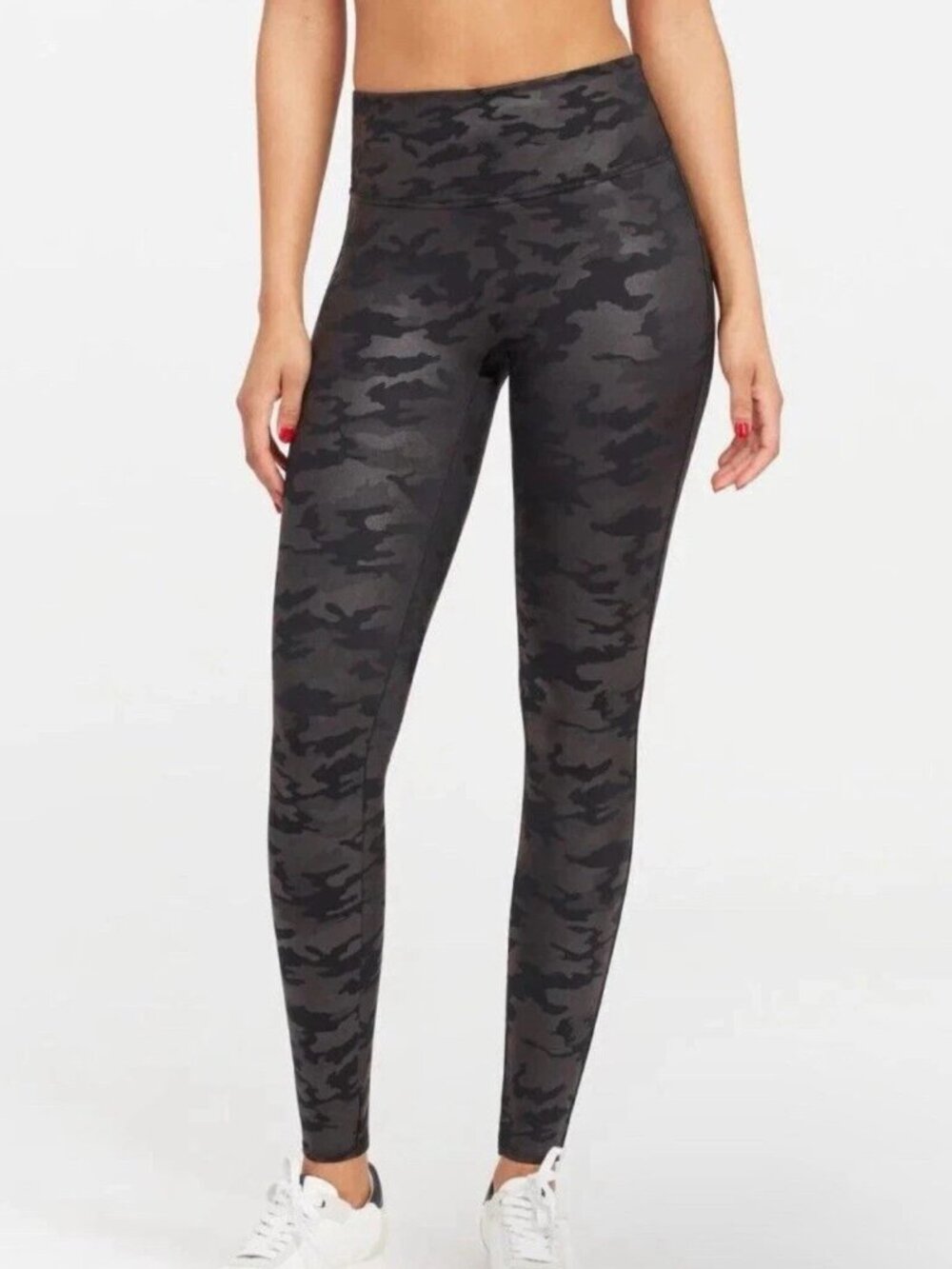 SPANX Look At Me Now Seamless Leggings Black Gray Camo Size Small